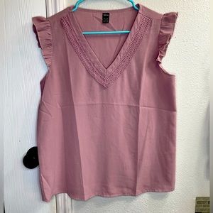 Dusty Rose Ruffle Sleeve Blouse